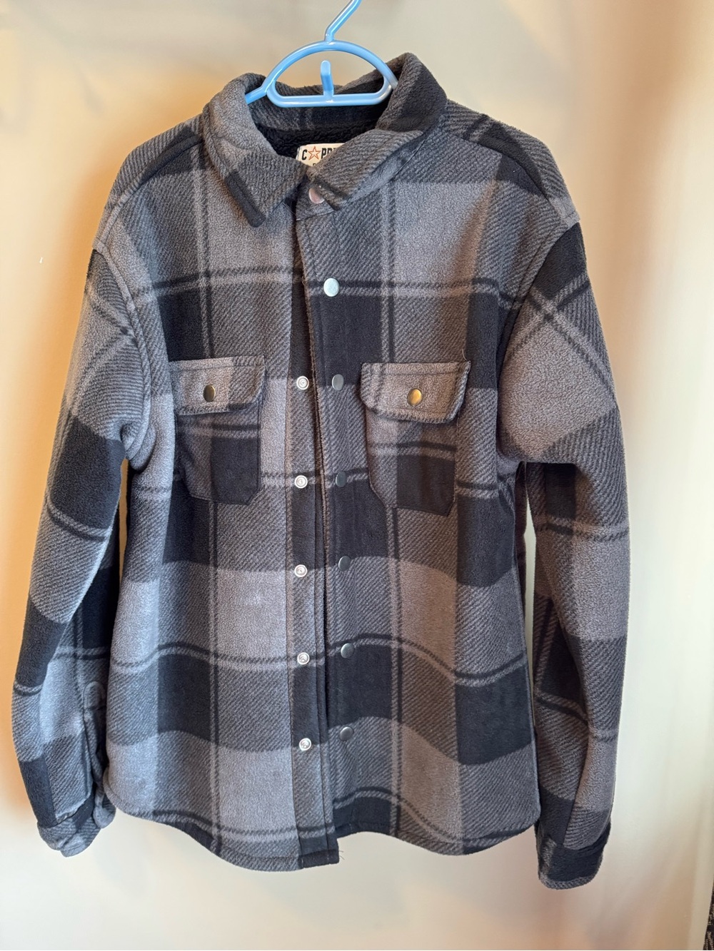 Copper Denim Boys Gray & Black Plaid Sherpa Fleece Shacket Jacket Size L (14/16)